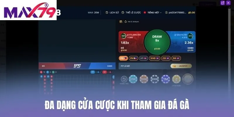 Đa dạng cửa cược khi tham gia đá gà