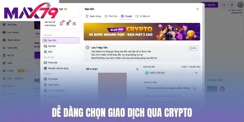 Dễ dàng chọn giao dịch qua crypto