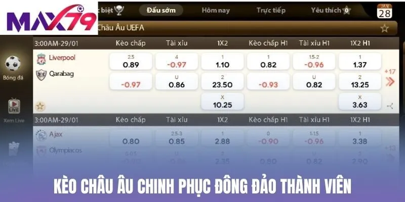 Kèo châu Âu chinh phục đông đảo thành viên