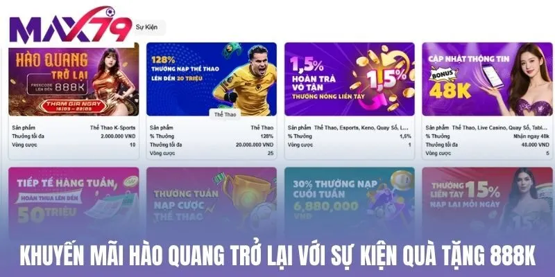 Khuyến mãi hào quang trở lại với sự kiện quà tặng 888K