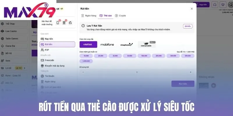 Rút tiền qua thẻ cào được xử lý siêu tốc